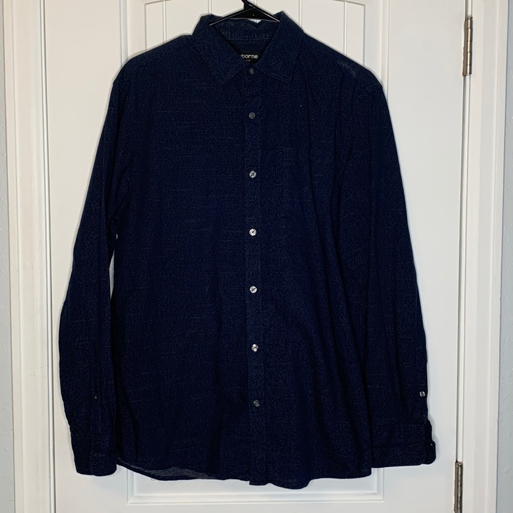 Navy Blue Button Up Mens Size M Dress Shirt